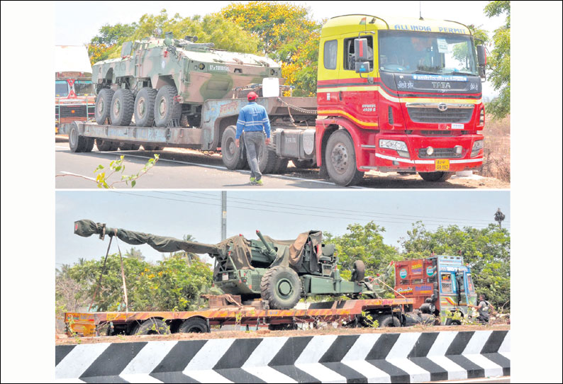 ராணுவ கண்காட்சிக்காக ஏவுகணைகள், பீரங்கிகள் வருகை