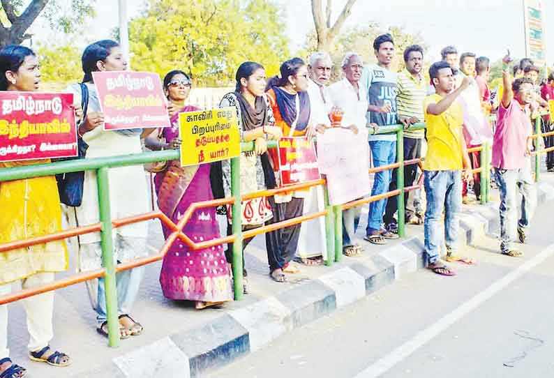 காவிரி மேலாண்மை வாரியம் அமைக்க வலியுறுத்தி மாணவர்கள் மனிதசங்கிலி போராட்டம்