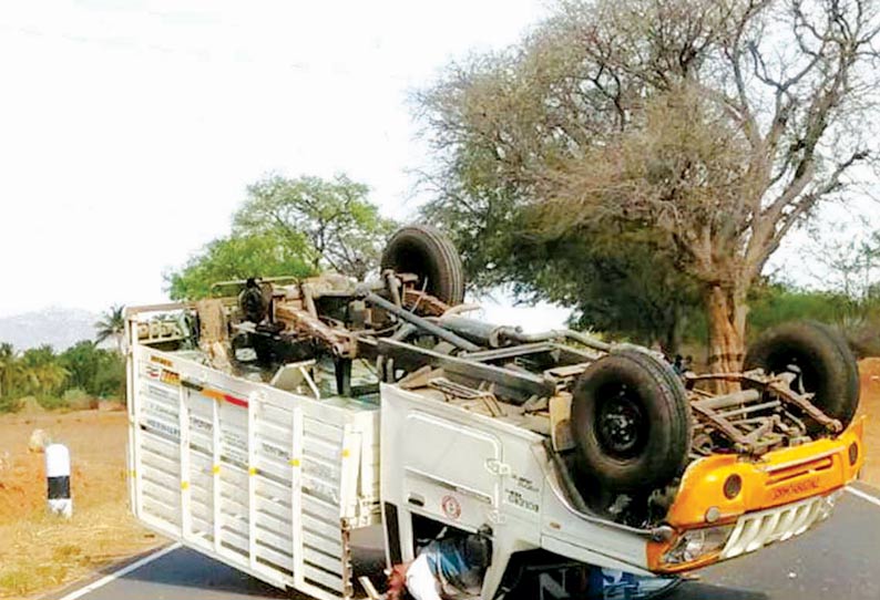 மகேந்திரமங்கலம் அருகே மினி வேன் கவிழ்ந்து உரிமையாளர் பலி