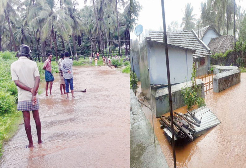 விடிய, விடிய கொட்டி தீர்த்த கன மழை: ஓடைகளில் வெள்ளப்பெருக்கு– வீடுகள் இடிந்து விழுந்தன