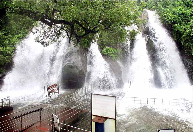 குற்றாலம் அருவிகளில் வெள்ளப்பெருக்கு சுற்றுலா பயணிகள் குளிக்க தடை