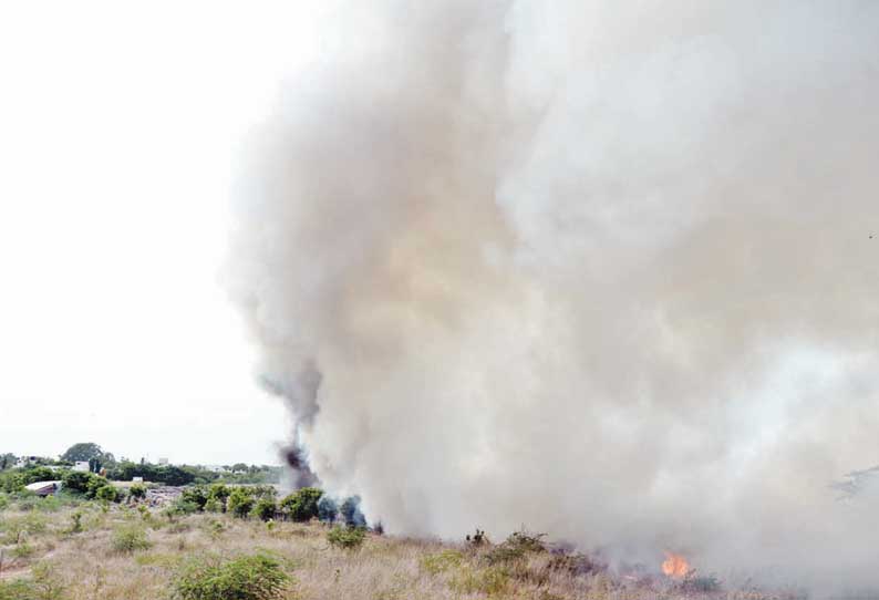 தஞ்சையில் மாநகராட்சி குப்பைக்கிடங்கில் தீப்பிடித்தது புகையால் பொதுமக்கள் அவதி