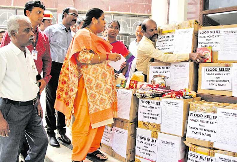 திருவள்ளூர், காஞ்சீபுரத்தில் இருந்து கேரளாவுக்கு நிவாரண பொருட்கள் மாவட்ட கலெக்டர்கள் அனுப்பி வைத்தனர்