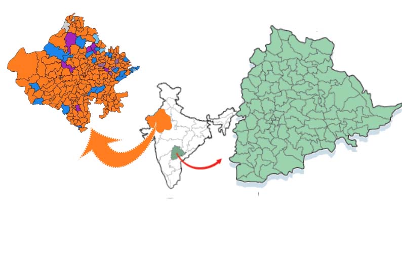 சட்டசபை தேர்தல்: 3 மணி நிலவரப்படி  ராஜஸ்தான் 59.43%  தெலுங்கானா 56.17% வாக்குகள் பதிவு