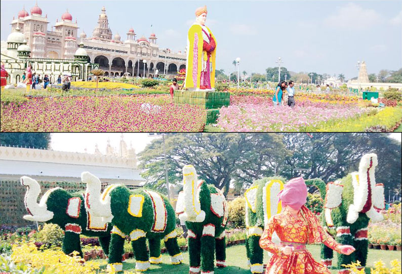 கிறிஸ்துமஸ் - புத்தாண்டையொட்டி மைசூரு அரண்மனை வளாகத்தில் மலர் கண்காட்சி தொடங்கியது