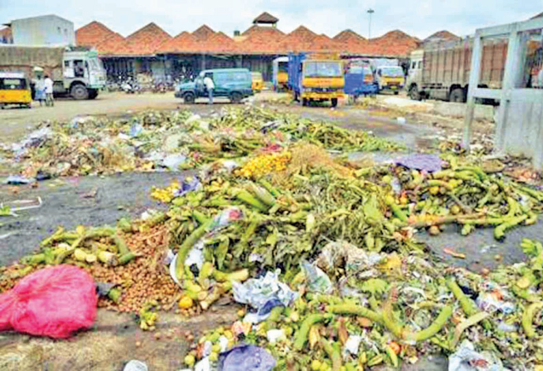 கோயம்பேடு மார்க்கெட்டில் கொட்டப்படும் காய்கறி கழிவுகளால் சுகாதார சீர்கேடு