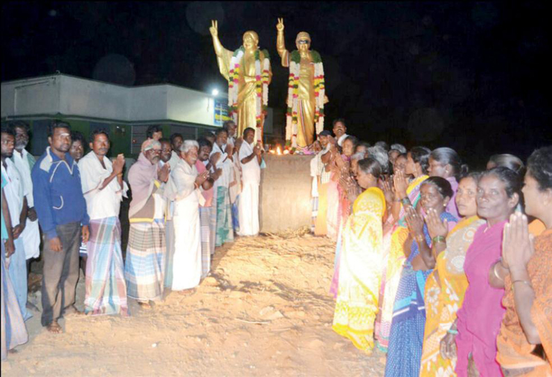 வாணாபுரம் அருகே அனுமதியின்றி வைக்கப்பட்ட எம்.ஜி.ஆர்., ஜெயலலிதா சிலைகள் அகற்றம்