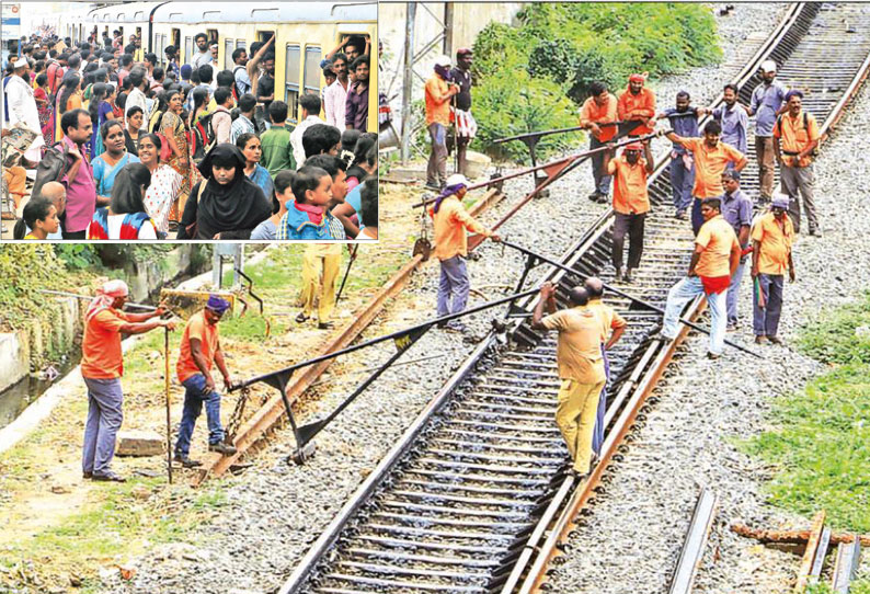 கடற்கரை-செங்கல்பட்டு இடையே குறைவான மின்சார ரெயில்கள் இயக்கப்பட்டதால் பயணிகள் தவிப்பு