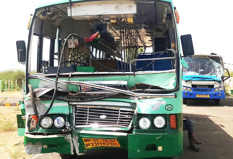 மணப்பாறை அருகே கண்டெய்னர் லாரி மீது அரசு பஸ் மோதல்; 14 பேர் படுகாயம்