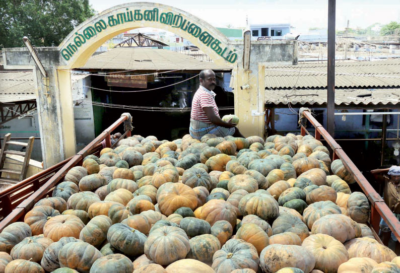 நெல்லை மார்க்கெட்டுக்கு கர்நாடகாவில் இருந்து கொண்டு வரப்படும் பூசணிக்காய் வரத்து குறைந்ததால் விலை உயர்வு