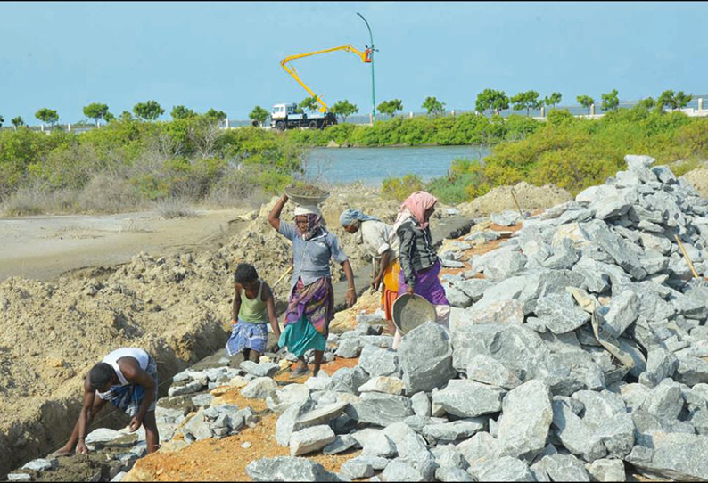 தூத்துக்குடி தெற்கு பீச்ரோட்டில் ‘படகு குழாம்’ அமைக்கும் பணி தீவிரம்