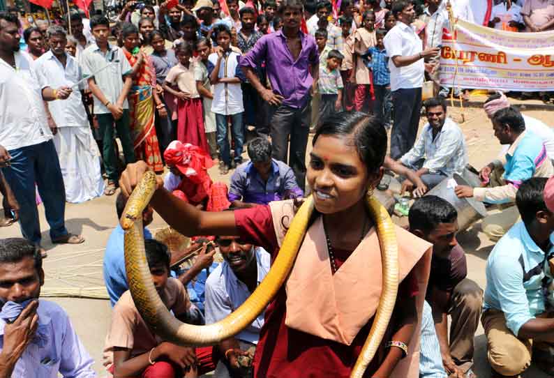 வேலூர் கலெக்டர் அலுவலகம் அருகே பாம்பு, ஆமை, அணிலுடன் மலைவாழ் மக்கள் ஆர்ப்பாட்டம்: சாதிச்சான்றிதழ் வழங்கக்கோரி நடந்தது