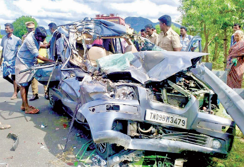 மதுரை அருகே விபத்து; லாரி மீது கார் மோதல், 2 பேர் பலி