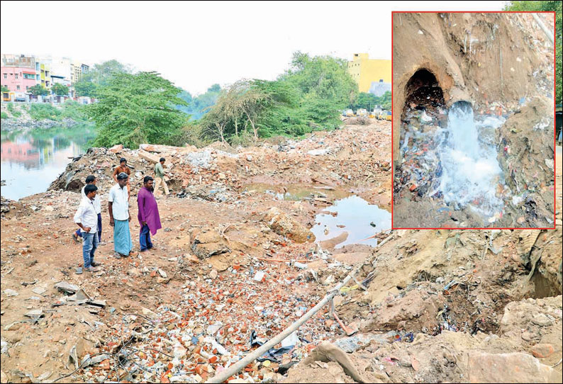 சிந்தாதிரிப்பேட்டையில் தடுப்பு சுவர் அமைக்கும் பணி: இணைப்பு குழாய் சேதத்தால் வீணான குடிநீர்