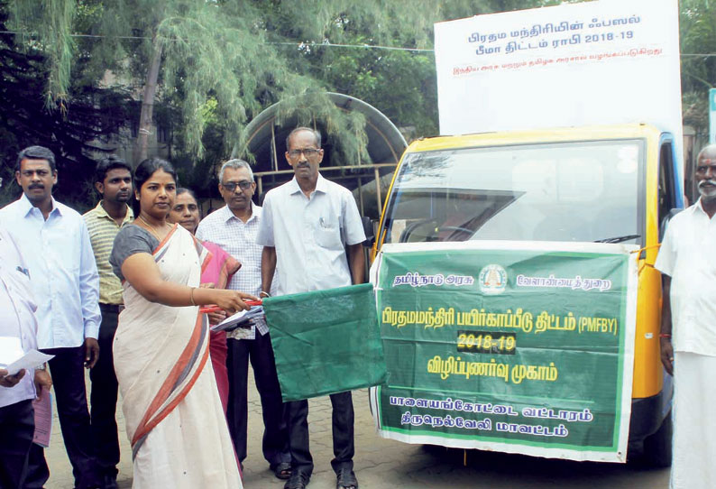 விவசாயிகள் பயிர் காப்பீடு செய்ய விழிப்புணர்வு வாகன பிரசாரம் கலெக்டர் ஷில்பா தொடங்கி வைத்தார்