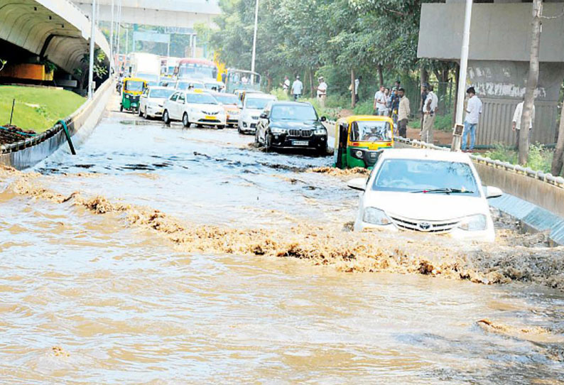 பெங்களூருவில் 2-வது நாளாக கொட்டிய மழை:  சாலைகளில் வெள்ளம் பெருக்கெடுத்து ஓடியது