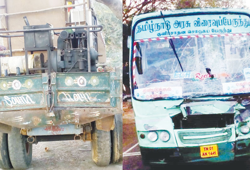 டிராக்டர் மீது அரசு பஸ் மோதல்: 3 பக்தர்கள் பலி சமயபுரம் கோவிலுக்கு பூக்களை கொண்டு சென்றபோது பரிதாபம்