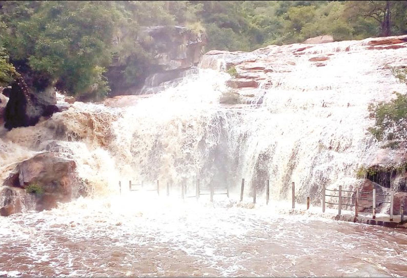 மேற்கு தொடர்ச்சி மலைப்பகுதியில் பலத்த மழை: பஞ்சலிங்க அருவியில் ஆர்ப்பரித்து கொட்டும் தண்ணீர் சுற்றுலா பயணிகள் குளிக்க தடை