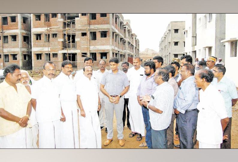 கோவில்பட்டியில் தொகுப்பு வீடுகள் கட்டும் பணியை அமைச்சர் கடம்பூர் ராஜூ ஆய்வு