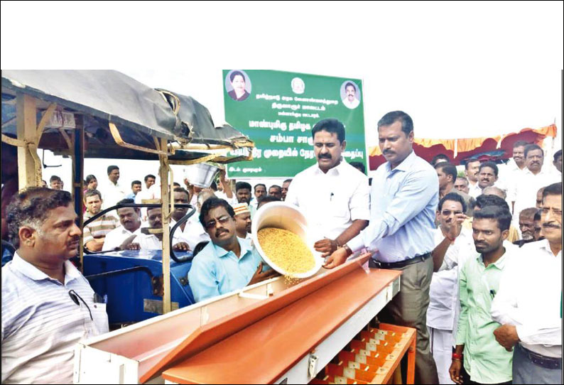 சம்பா சாகுபடிக்கு எந்திர முறையில் நேரடி நெல் விதைப்பு நிகழ்ச்சி அமைச்சர் காமராஜ் தொடங்கி வைத்தார்