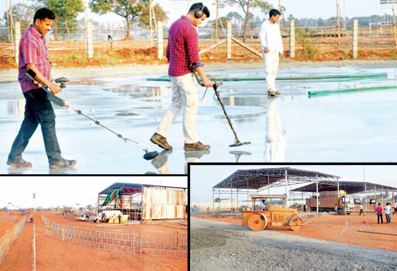 திருப்பூரில் 10-ந் தேதி பிரதமர் மோடி பங்கேற்கும் பொதுக்கூட்ட மைதானத்தில் டெல்லி சிறப்பு பாதுகாப்பு குழு போலீசார் சோதனை