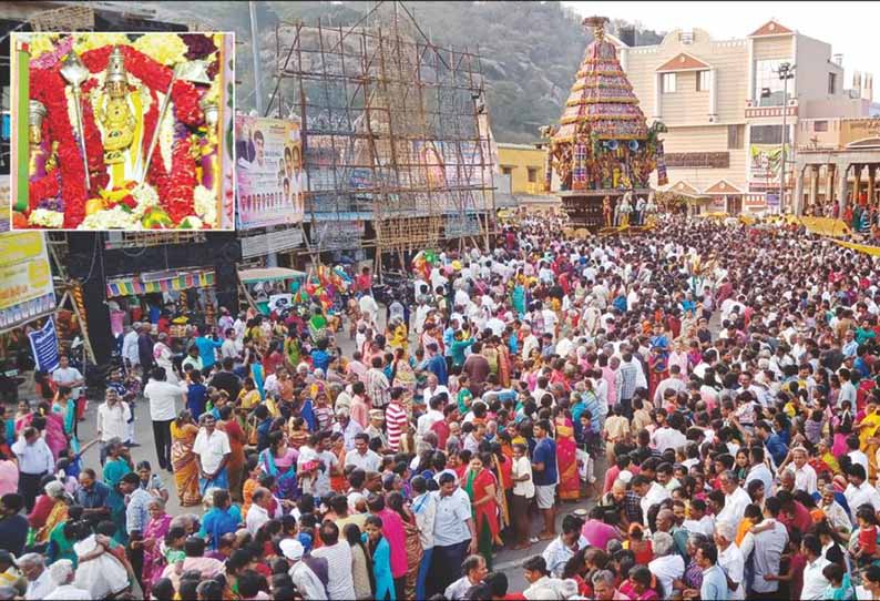 வள்ளிமலை சுப்பிரமணிய சுவாமி கோவில் பிரம்மோற்சவ தேர் திருவிழா - ஆயிரக்கணக்கான பக்தர்கள் வடம்பிடித்து இழுத்தனர்