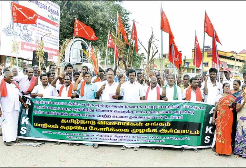 விழுப்புரத்தை வறட்சி மாவட்டமாக அறிவிக்கக்கோரி தமிழ்நாடு விவசாயிகள் சங்கத்தினர் ஆர்ப்பாட்டம்