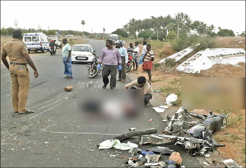 ஆலங்குளம் அருகே விபத்து: 2 கல்லூரி மாணவர்கள் பலி மோட்டார் சைக்கிள் மீது வேன் மோதியது