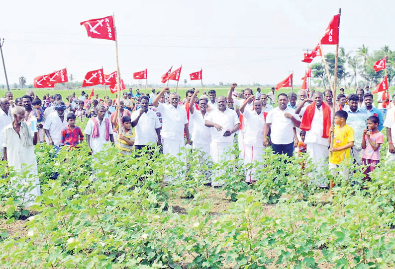 ஹைட்ரோ கார்பன் திட்டத்தை கைவிட வலியுறுத்தி வயலுக்குள் இறங்கி விவசாயிகள் போராட்டம்