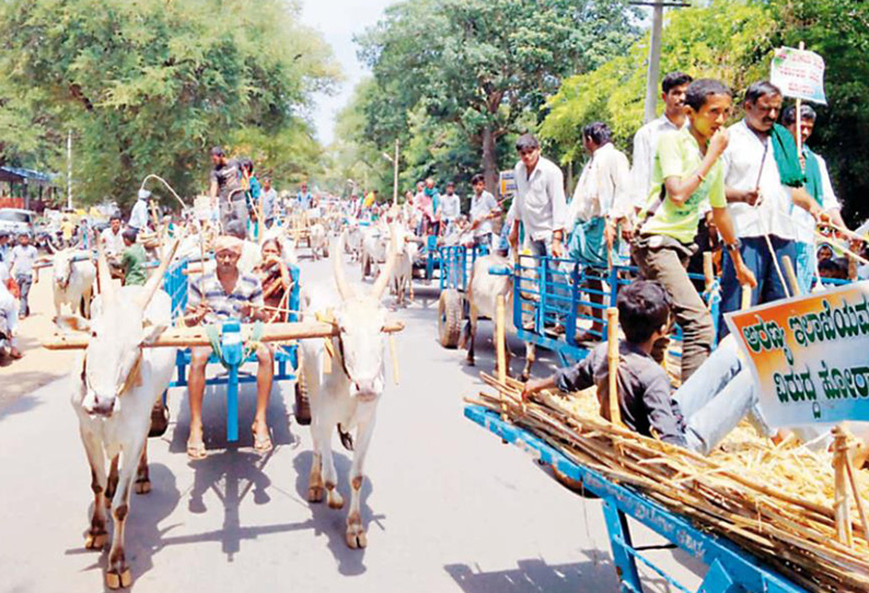 மாட்டு வண்டிகளுடன் வந்து தரிகெரே தாலுகா அலுவலகம் முன்பு கிராம மக்கள் நூதன போராட்டம் அடிப்படை வசதிகள் கேட்டு நடந்தது