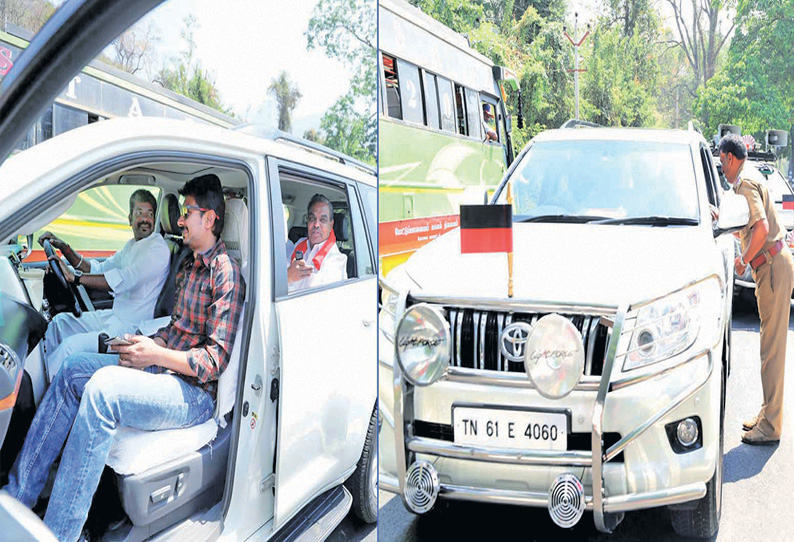 உதயநிதி ஸ்டாலின் காரை நிறுத்தி பறக்கும் படையினர் சோதனை