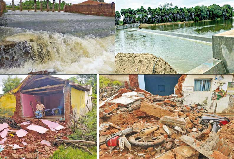 தொடர் மழை காரணமாக காரைக்குடியை அடுத்த பாதரக்குடி பெரிய கண்மாய் நிரம்பி மறுகால் செல்வதை படத்தில் காணலாம்.