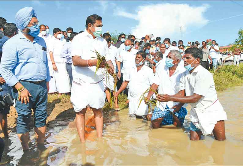 கடலூர் மாவட்டத்தில் மழை வெள்ளத்தால் பாதிக்கப்பட்ட பகுதிகளில் முதல்-அமைச்சர் எடப்பாடி பழனிசாமி நேரில் ஆய்வு