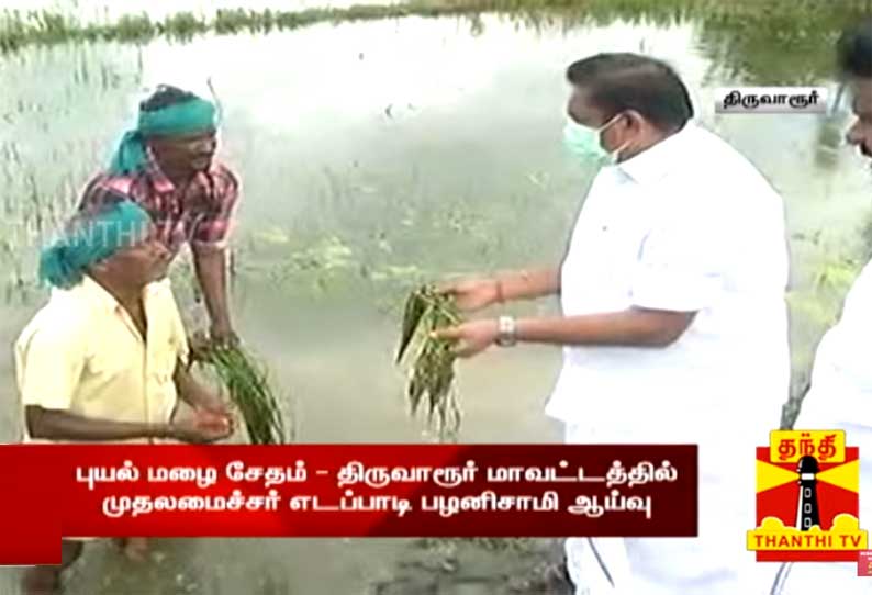 புயல் மழை சேதம் - திருவாரூர் மாவட்டத்தில் முதலமைச்சர் எடப்பாடி பழனிசாமி ஆய்வு