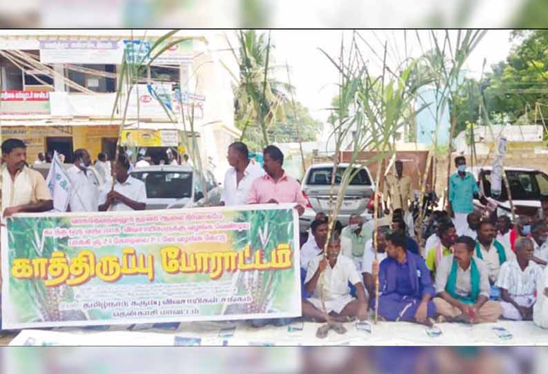 தென்காசி கலெக்டர் அலுவலகம் முன்பு கரும்பு விவசாயிகள் காத்திருப்பு போராட்டம் - சர்க்கரை ஆலை நிலுவை தொகை வழங்க கோரிக்கை