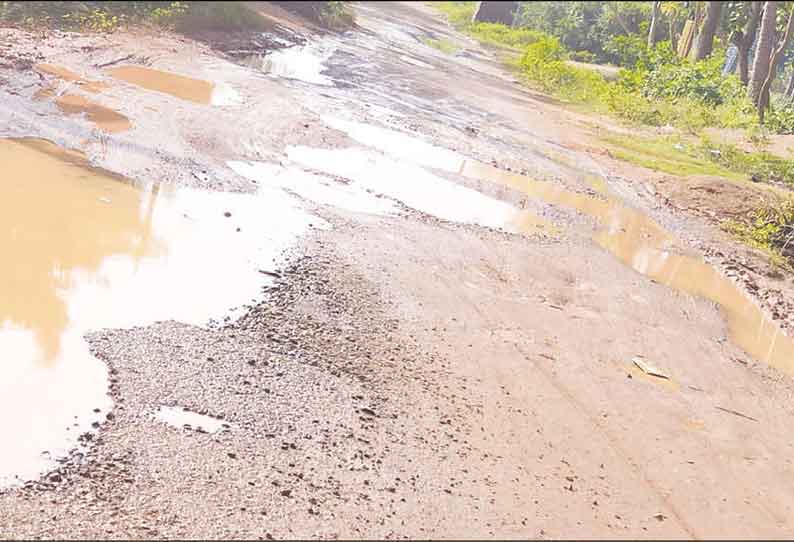 உடையார்பாளையம்-முனியத்திரையான்பட்டி இடையே குண்டும், குழியுமான தார் சாலையால் விபத்தில் சிக்கும் வாகன ஓட்டிகள்