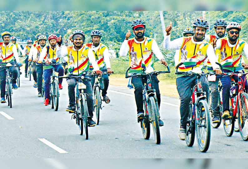 உலக நன்மை, அமைதி வேண்டி சைக்கிளில் ராமேசுவரம் வந்த வடமாநில குழு