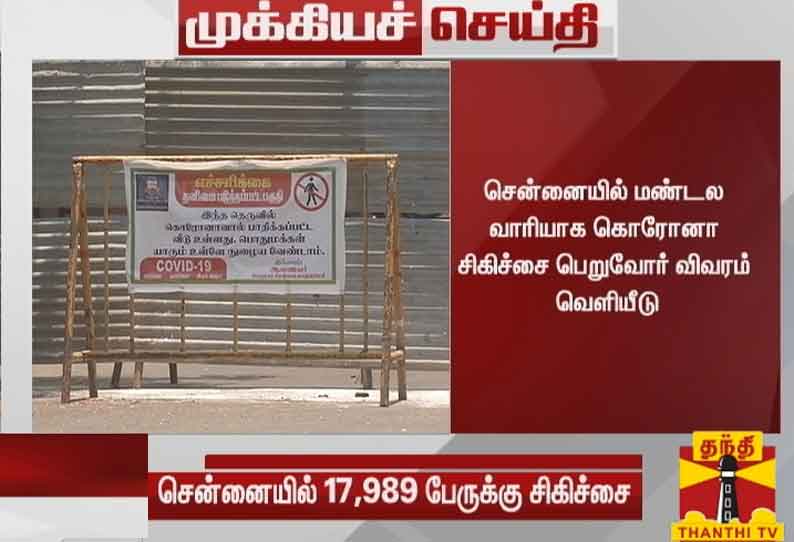 சென்னையில் மண்டல வாரியாக கொரோனா சிகிச்சை பெறுவோர் விவரம் வெளியீடு