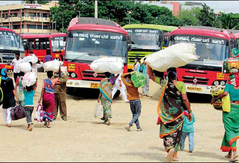 ஒரு வாரம் ஊரடங்கு அமல்: பெங்களூருவை காலி செய்யும் வெளிமாவட்டத்தினர் சொந்த ஊருக்கு திரும்புகிறார்கள்