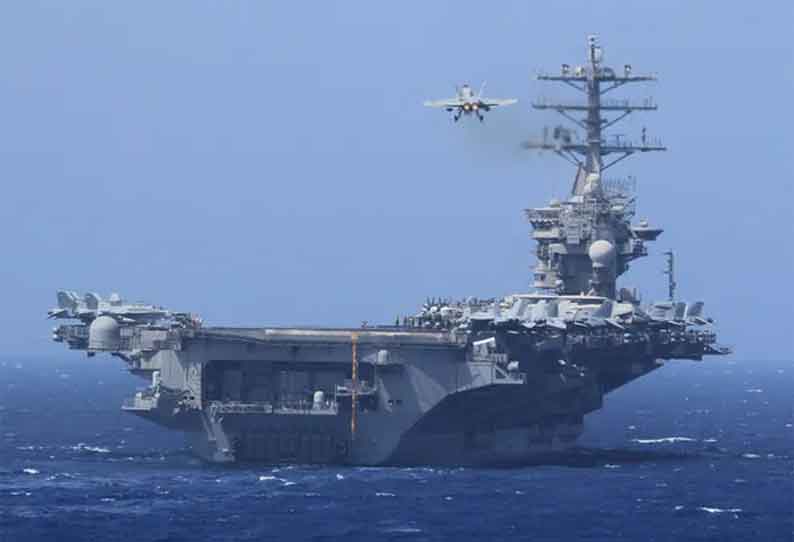 அமெரிக்க விமானம் தாங்கி கப்பல் கடற்படை பயிற்சிக்காக இந்தியப் பெருங்கடலில் நுழைந்தது 202007201357473346_In-a-strong-signal-to-China-US-aircraft-carrier-USS-Nimitz_SECVPF