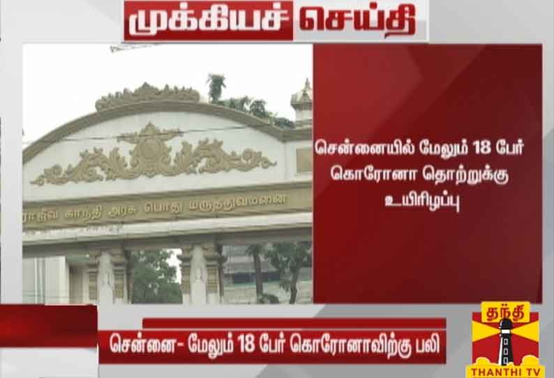 சென்னையில் மேலும் 18 பேர் கொரோனா தொற்றுக்கு உயிரிழப்பு