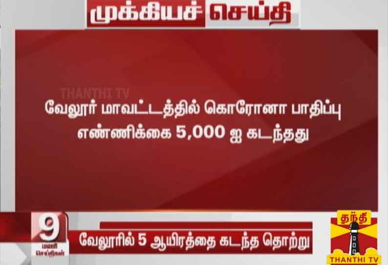 வேலூர் மாவட்டத்தில் கொரோனா பாதிப்பு எண்ணிக்கை 5,000 ஐ கடந்தது