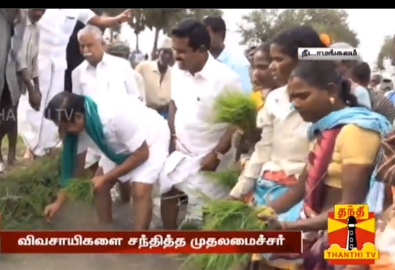 விவசாயிகளை சந்தித்த முதலமைச்சர் - வயலில் இறங்கி நாற்று நட்டு அசத்தல்