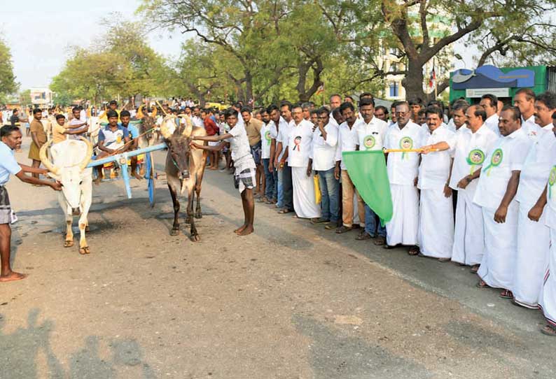 ஜெயலலிதா பிறந்த நாளை முன்னிட்டு முத்தையாபுரத்தில் மாட்டுவண்டி பந்தயம்  அமைச்சர் கடம்பூர் ராஜூ தொடங்கி வைத்தார்