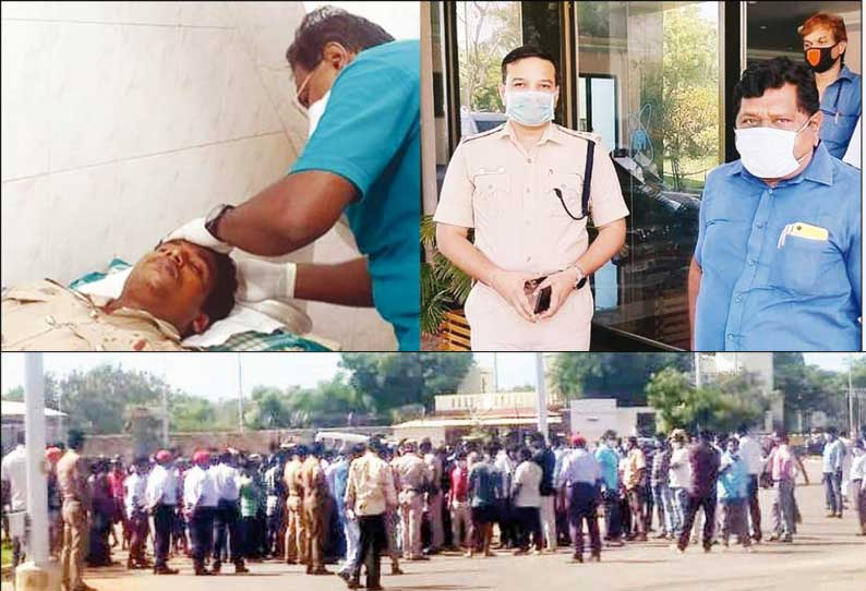 கூடங்குளத்தில் போலீசார் மீது வடமாநில தொழிலாளர்கள் தாக்குதல்: இன்ஸ்பெக்டர் உள்பட 2 பேர் காயம்