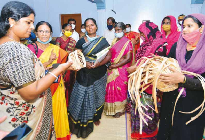 சேரன்மாதேவி அருகே, பெண்களுக்கு கைவினை பொருட்கள் தயாரிப்பு பயிற்சி - கலெக்டர் ஷில்பா ஆய்வு