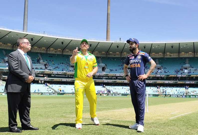இந்தியாவுக்கு எதிரான முதல் ஒரு நாள் போட்டி; டாஸ் வென்ற ஆஸ்திரேலியா பேட்டிங் தேர்வு 202011270905307878_The-First-ODI-against-India-Australia-won-the-toss-and_SECVPF
