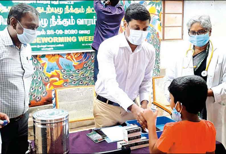 கள்ளக்குறிச்சி மாவட்டத்தில் தேசிய குடற்புழு நீக்க வாரம் கலெக்டர் தொடங்கி வைத்தார்