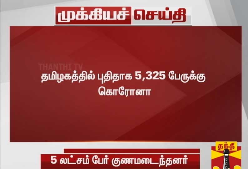 தமிழகத்தில் புதிதாக 5,325 பேருக்கு கொரோனா பாதிப்பு