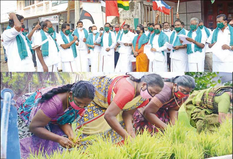 தி.மு.க. கூட்டணி கட்சிகள் சார்பில் வேளாண் சட்டங்களுக்கு எதிராக ஆர்ப்பாட்டம்